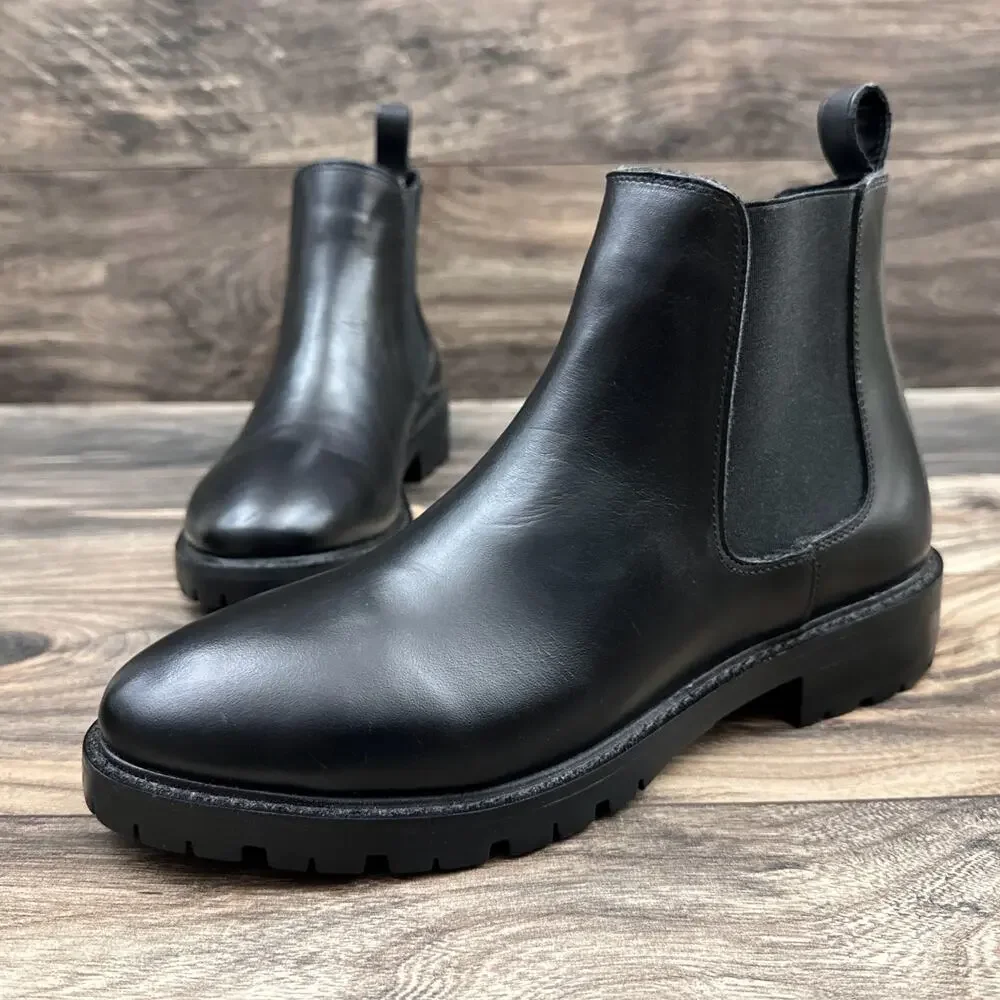NWOB Steve Madden 9.5M Leopold Black Leather Chelsea Boots Bootie - Picture 3 of 13